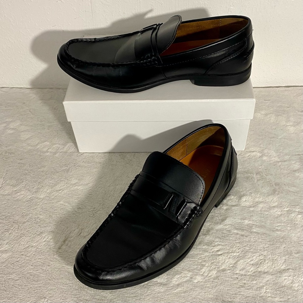 Kenneth Cole Reaction Cosimo Belt Black Faux Leather Penny Loafers Men’s Size 9M